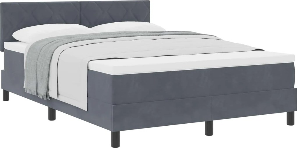 vidaXL Boxrugós ágy matracmal Sötétszürke 140 x 190 cm Bársony