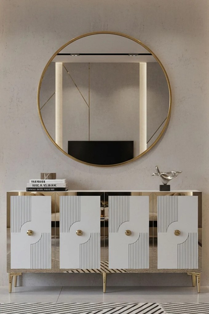 Pega komód, fehér-arany, 125 cm