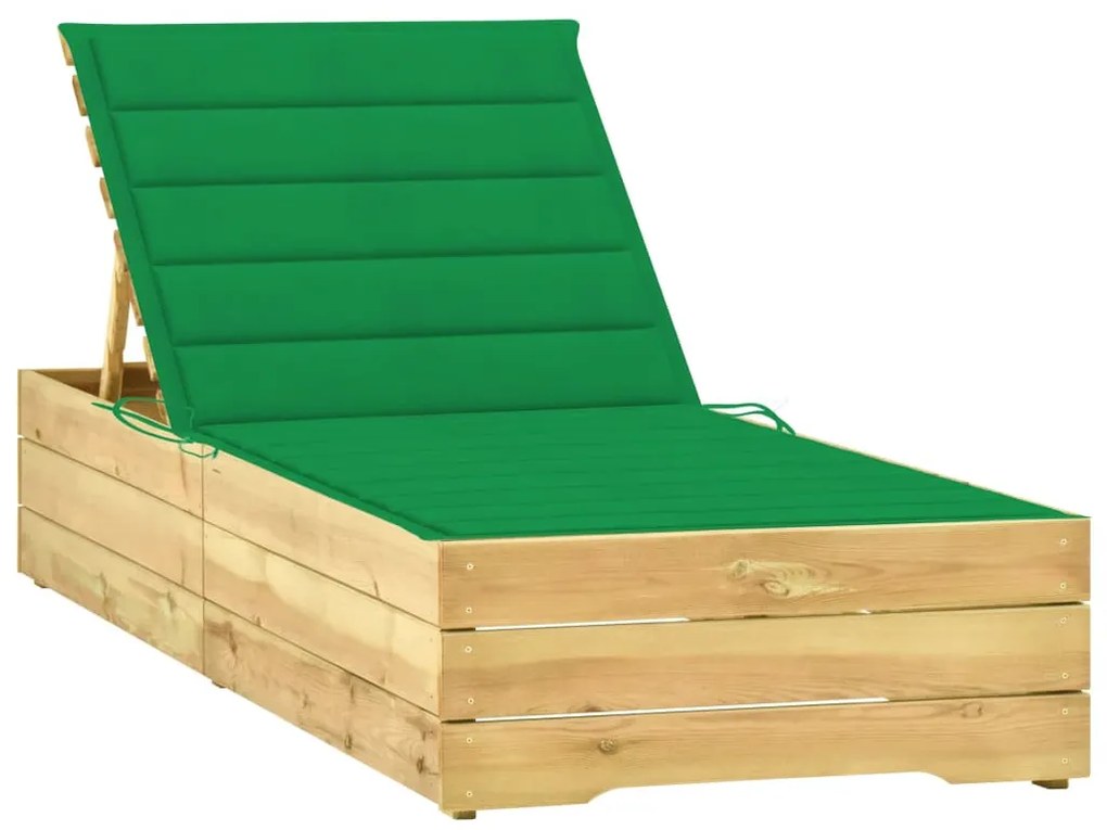 Impregnált fenyőfa napozóágy zöld párnával