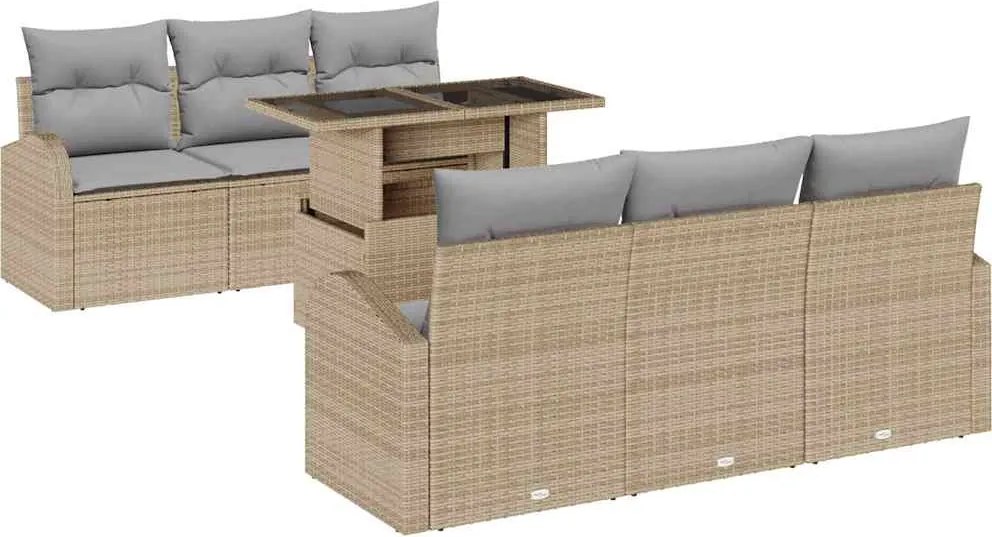 vidaXL Kerti Kanapé Szett párnával 7 pcs Bézs Poli rattan