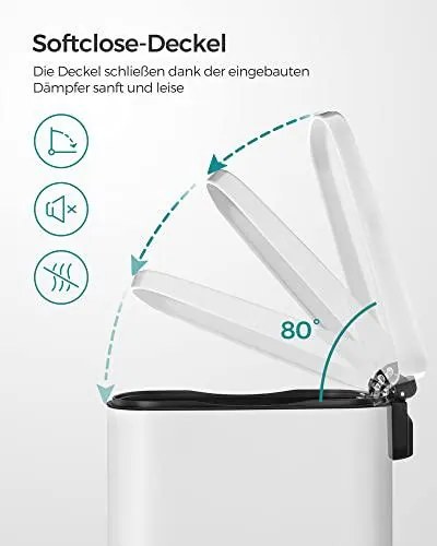 Konyhai pedálos kuka, 50L szemetes kuka, műanyag belső vödörrel, csukható fedéllel, puha záródással, szagálló és higiénikus, fehér