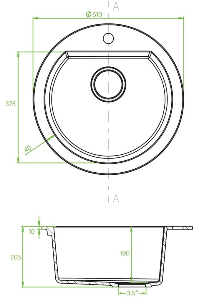 Laveo Dafne, 1 kamrás gránit mosogató 510x510x205 mm, fehér, LAV-SBD_680T