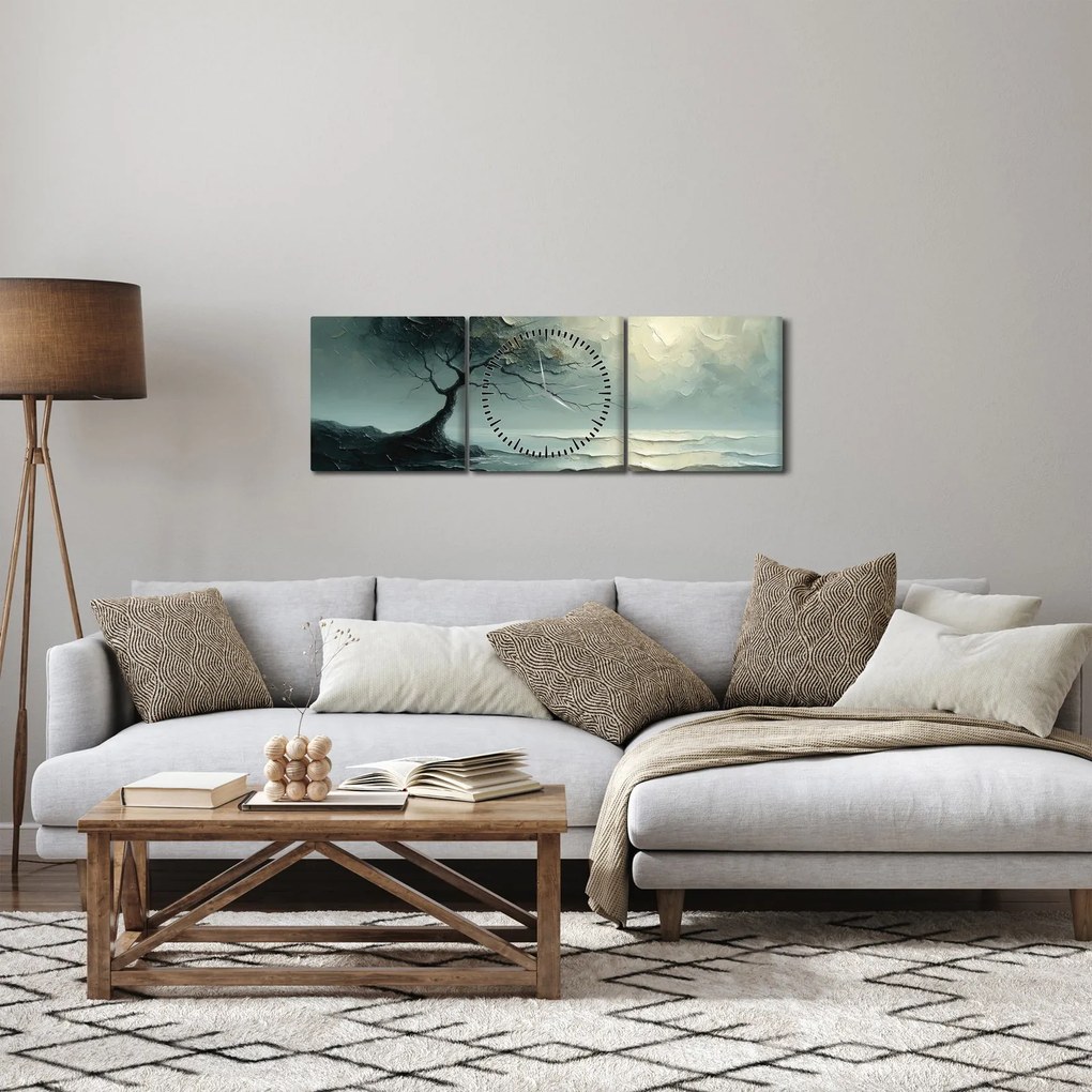 Kép - Olajfestmény egy fa az óceánnal (órával) (90x30 cm)