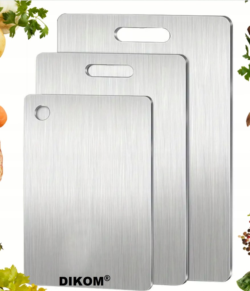 Rozsdamentes Acél Vágódeszka Szett 3DB-OS Dikom Vágódeszka S, M, L -p