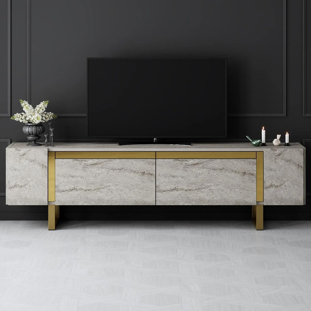 TV szekrény Yildiz - Travertine, Gold
