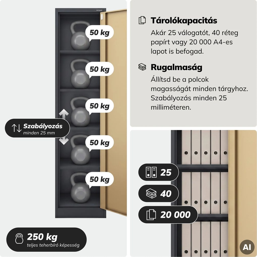 Fém irodai iratszekrény, antracit/dió, 450x1850x400 mm: ALEX Eco Design