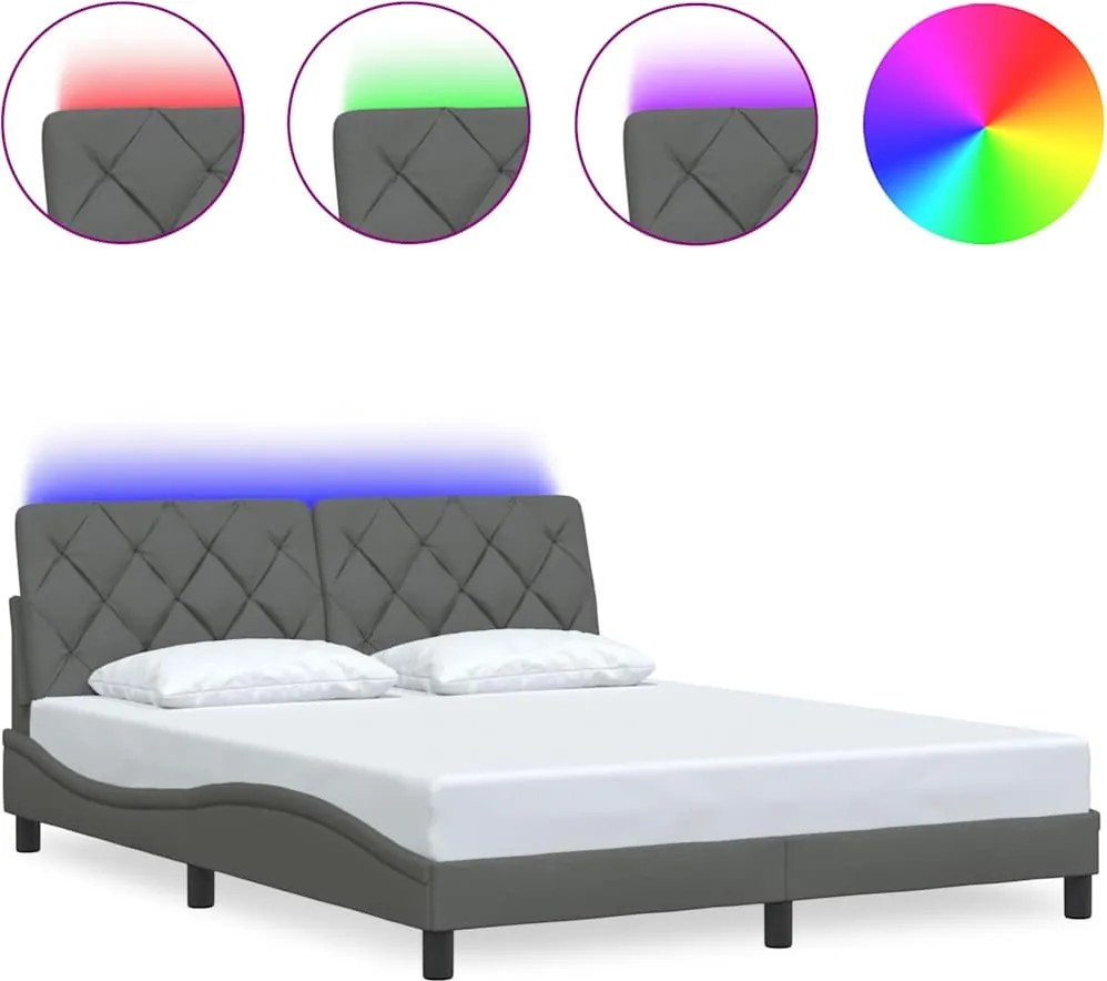 vidaXL sötétszürke szövet ágykeret LED-es matrac nélkül 160 x 200 cm