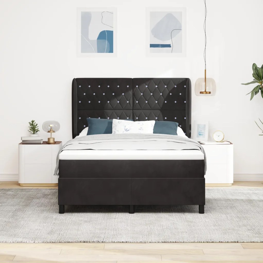 Boxspring Ágy Matrac nélkül Fekete 140x200 cm Bársony