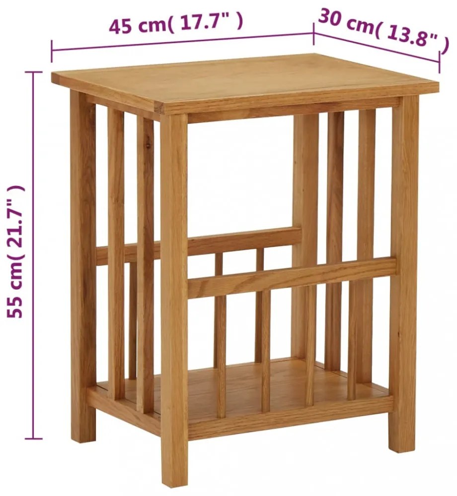 tömör tölgyfa magazinasztal 45 x 35 x 55 cm