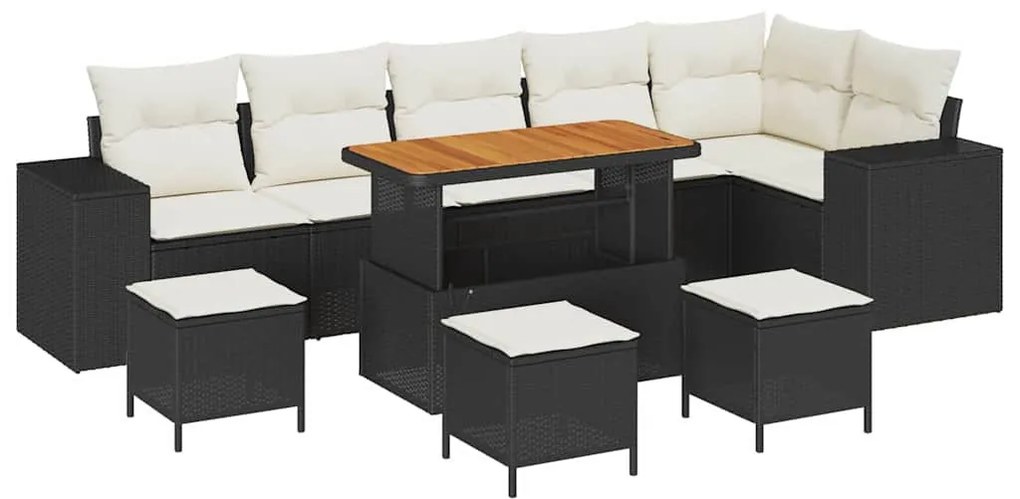 Kerti Kanapé Szett 10 pcs Fekete és Krém 110 x 55 x 71 cm