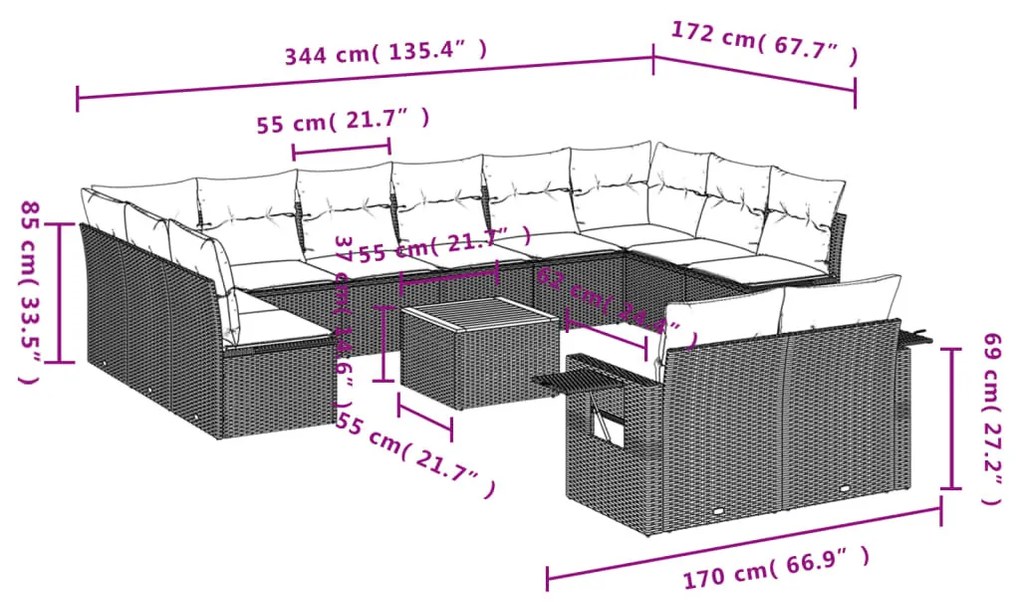 13részes vegyes bézs polyrattan kerti ülőgarnitúra párnákkal