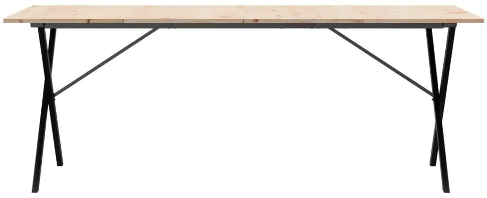 Tömör fenyőfa és acél étkezőasztal X-vázzal 200x100x75 cm