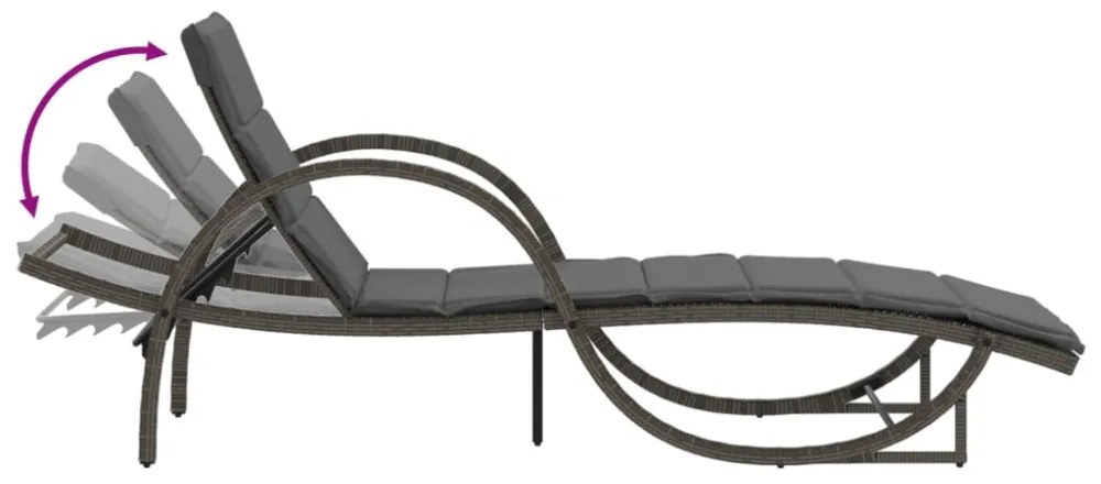 szürke polyrattan napozóágy párnával 60x199x42 cm