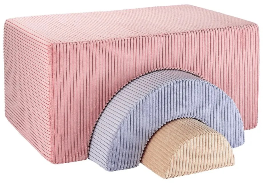 Rózsaszín kordbársony habszivacs játszótér 3 db-os magasság 37 cm 75x49 cm Rainbow Montessori – Wigiwama