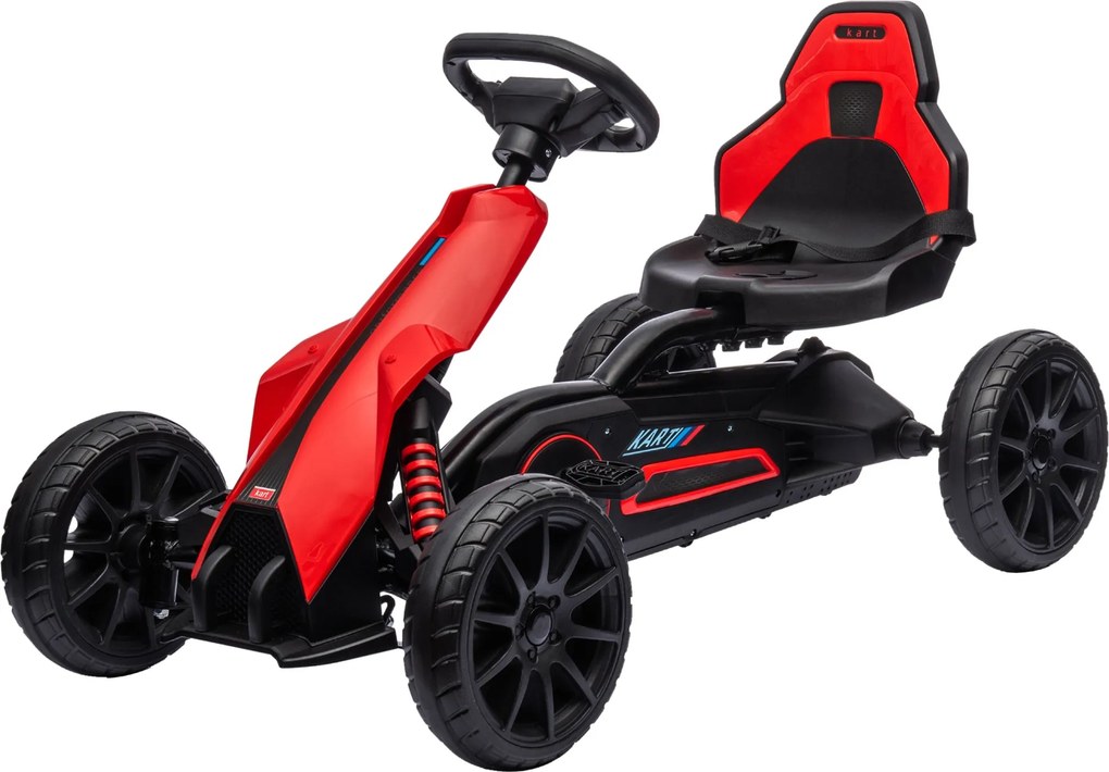 HOMCOM Go-Kart Pedálos Autó Kézifékkel, Állítható Üléssel, Előre és Hátra Sebességekkel, EVA Kerekekkel, Gyerekeknek 3-8 Éves Korig Piros | Aosom