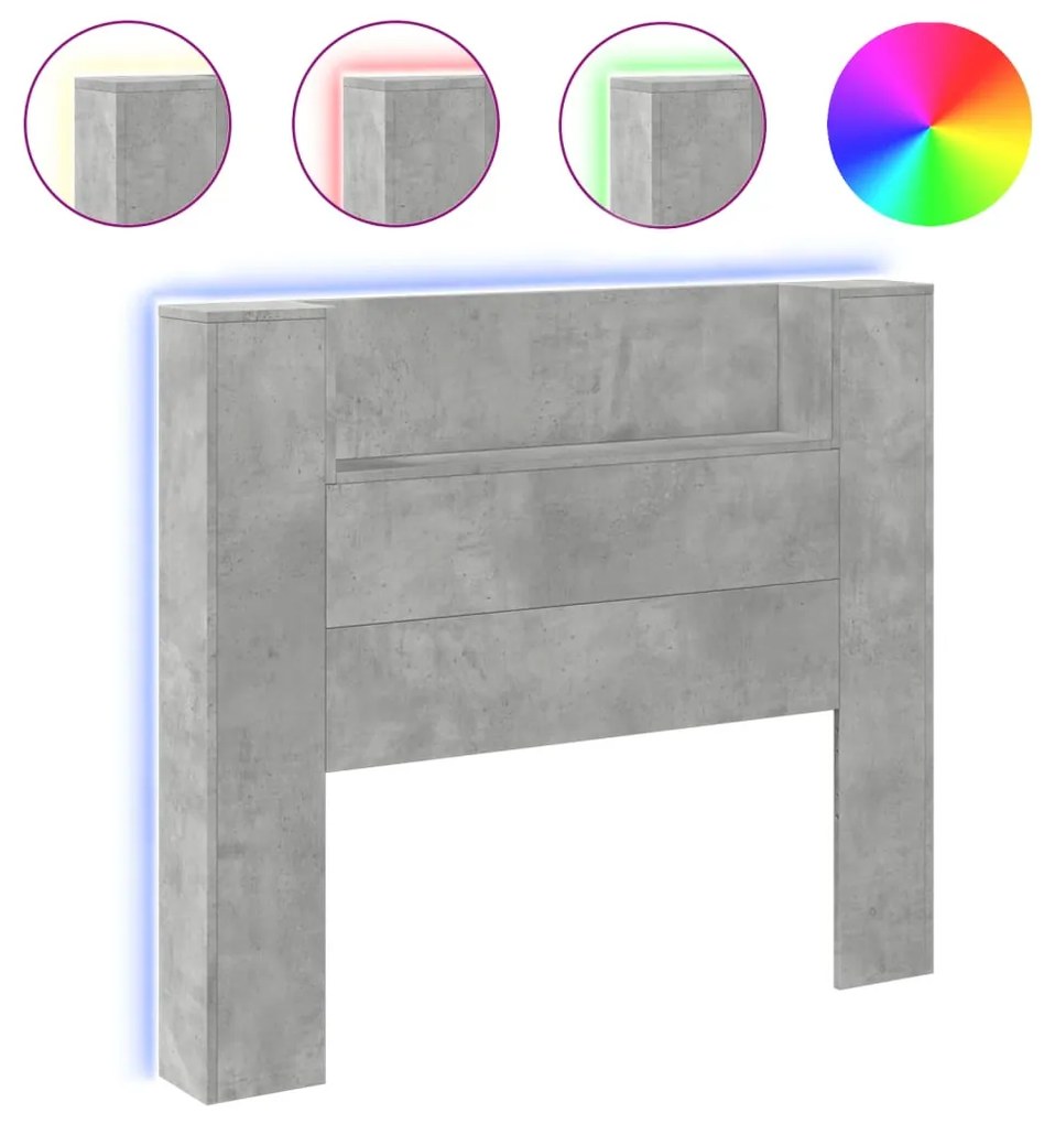 betonszürke áthidalószekrény LED-világítással 120x16,5x103,5 cm