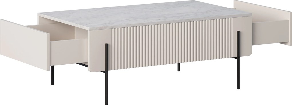 Malmi asztal fiokokkal és fém lábakkal - kasmír / fekete bianca / fekete lábak
