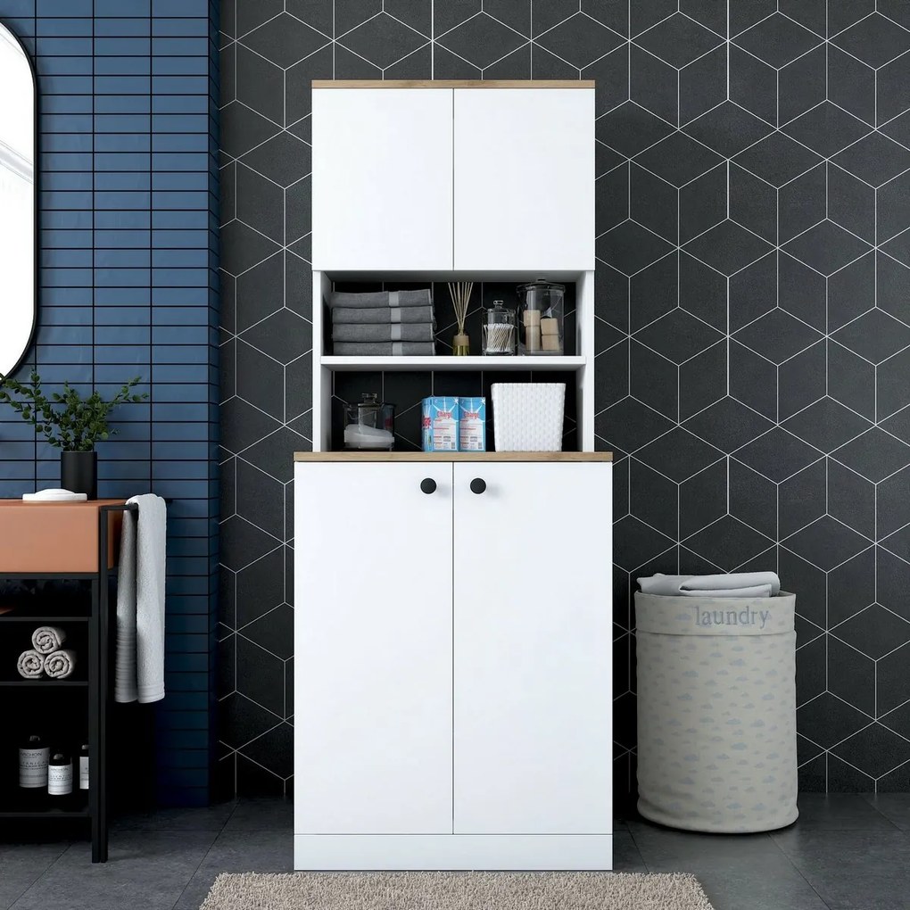 Kira White and Walnut szekrény a mosógép fölé