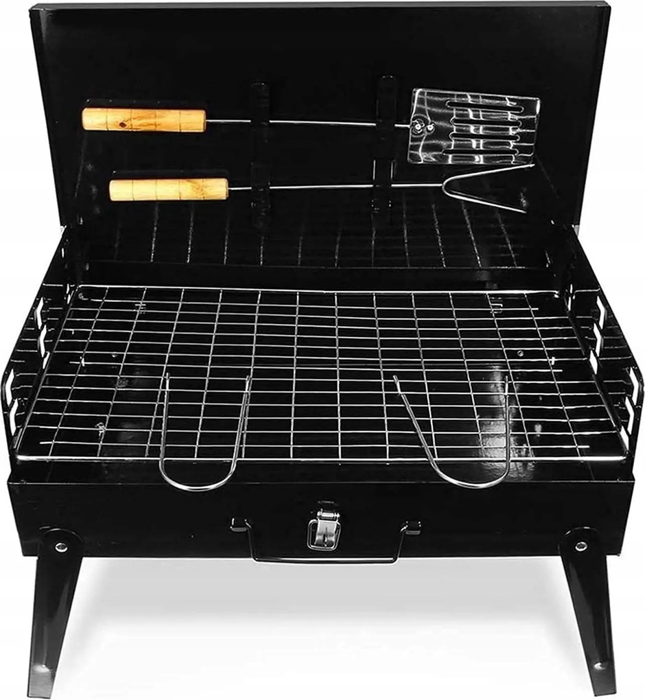 Kerti Grill Összecsukható Túragrill Hordozható Bőrönd Evőeszközök