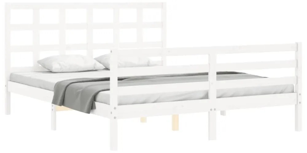 vidaXL fehér tömör fa ágykeret fejtámlával 160 x 200 cm