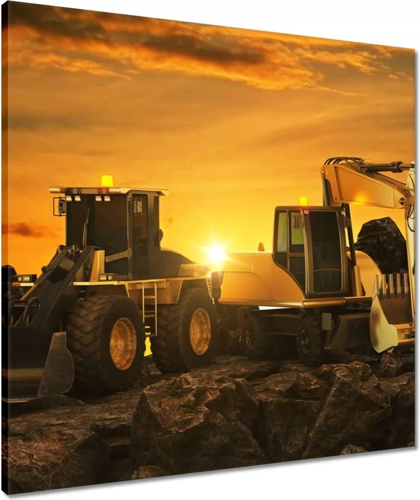 Vászonkép 60x60 Kotrógép naplemente