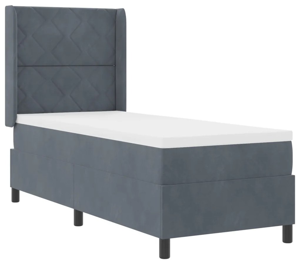 Box Spring Ágy Matrac Sötétszürke 80x200 cm Bársony
