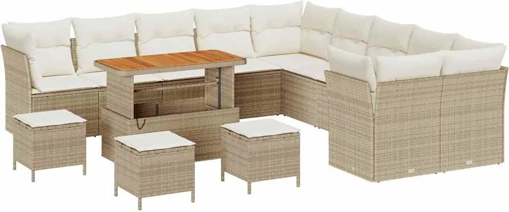 vidaXL Kerti Kanapé Szett párnával 14 pcs Beige és krém polirattan
