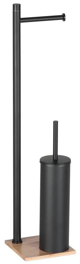 Gedy - TRILLY álló WC-kefe WC-papírtartóval, matt fekete/bambusz