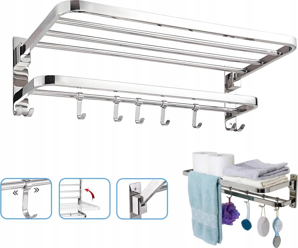 Összecsukható Fali Törölközőtartó Fürdőszoba Polc Létra 5x kampók