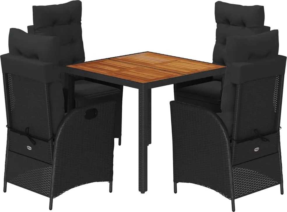 vidaXL 5 részes fekete polyrattan kerti étkezőgarnitúra párnákkal