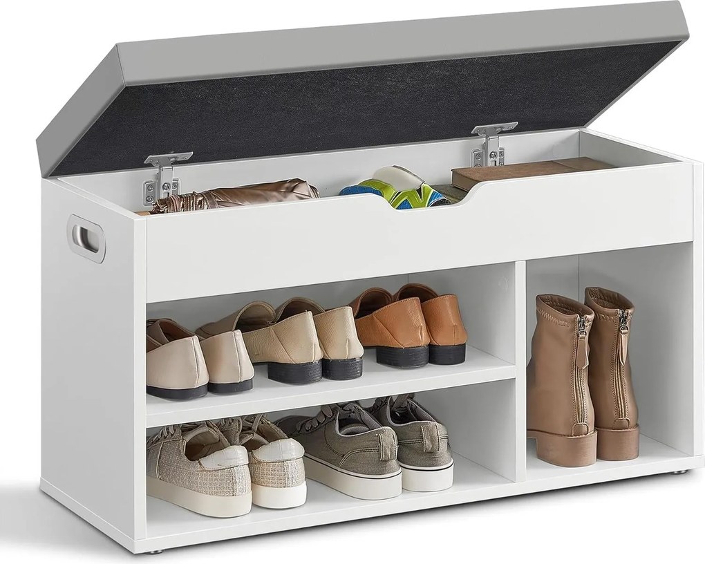 Cipőpad tárolóhellyel, Párnázott, Terhelhetőség 136 kg, 30 x 80 x 44 cm, fehér-szürke
