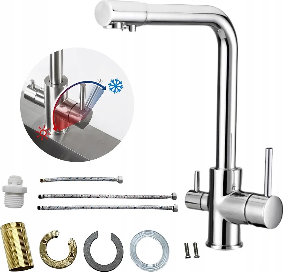 Háromutas Konyhai Csaptelep Flexibilis Kifolyócső Forgatható Csaptelep 360 Hajlékony
