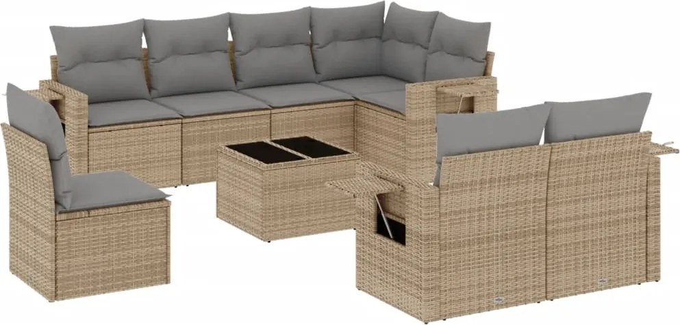 vidaXL 9 részes bézs polyrattan kerti ülőgarnitúra párnákkal