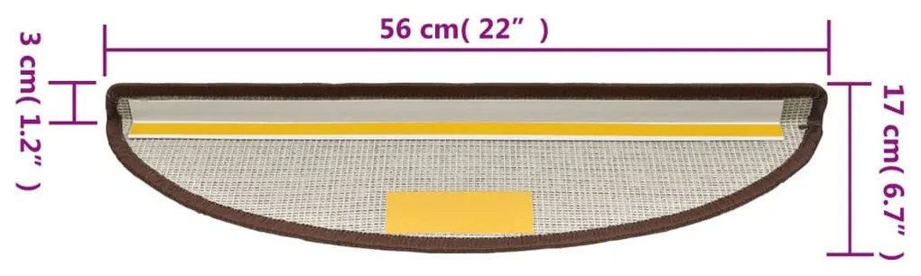 15 db lépcsőszőnyeg 56 x 17 x 3 cm kávébarna félkör alakú lépcsőszőnyeg
