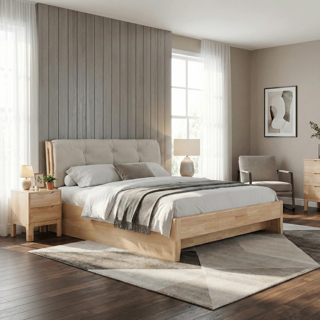 Franciaágy, 180x200, masszív fa, természetes, FLORENCIA