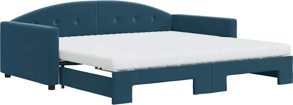 vidaXL kék bársony kihúzható heverő matraccal 100 x 200 cm