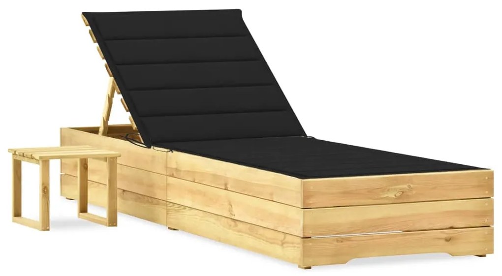 vidaXL impregnált fenyőfa kerti napozóágy asztallal és párnával