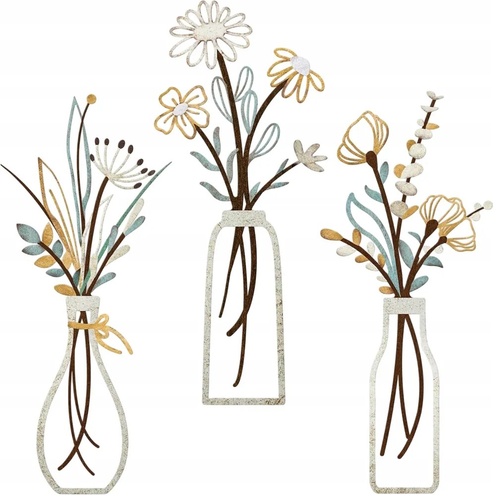 Áttört Fém Kép Fali Dekoráció Modern 3D Váza Szoba Szett