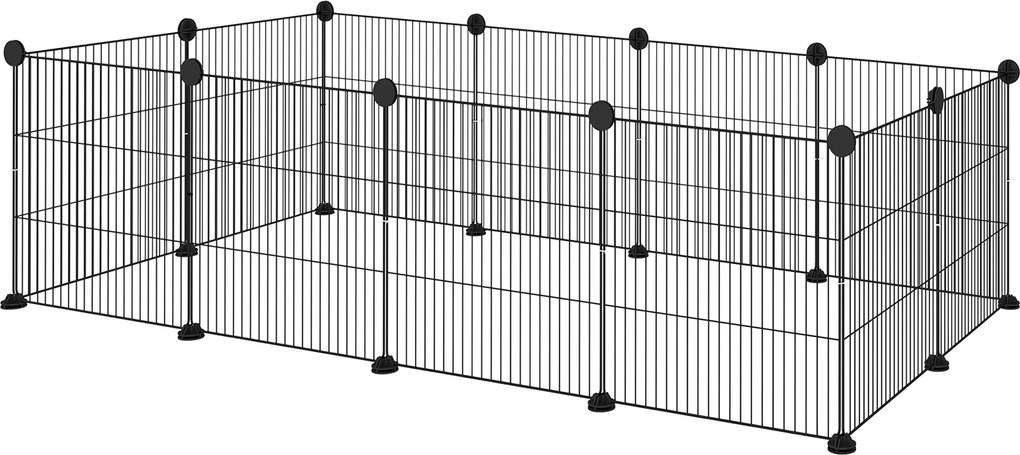 PawHut Fém Kerítés Kisállatoknak 12 Panelel – Levehető DIY Design Süni és Nyúl Számára 140x70x35 cm Fekete | Aosom