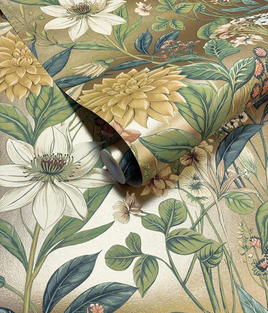 Holden Decor Wanderlust Clematis arany virágos vlies tapéta – 92060