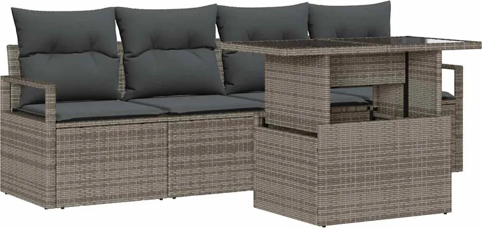 vidaXL Kerti Kanapé Szett tárolóval 5 pcs Szürke Poli rattan