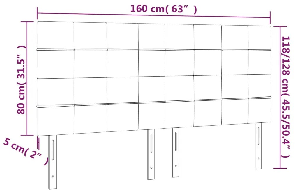 világosszürke bársony LED-es fejtámla 160x5x118/128 cm
