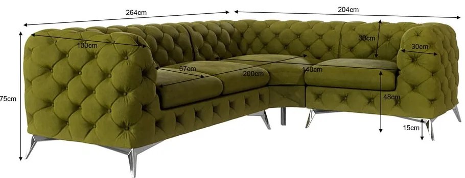 Zöld bársony sarokkanapé (jobb oldali-L alakú) Chelsea – Ropez
