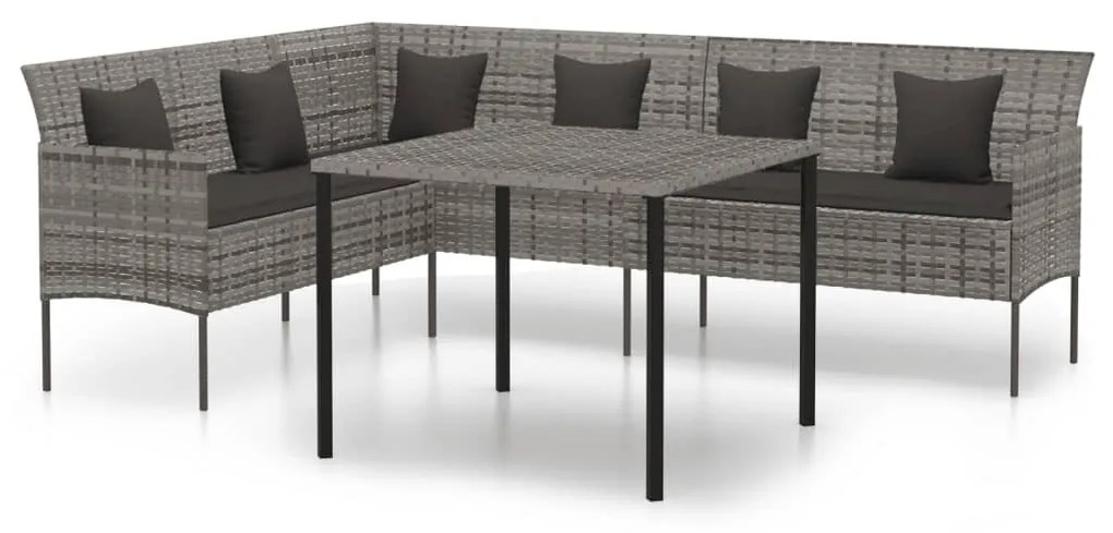 2 részes szürke polyrattan kerti étkezőgarnitúra párnákkal