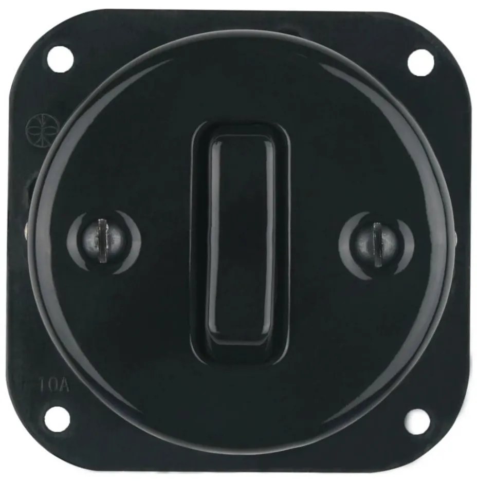 Bohemia-Design - Porcelán retro egyszerű keret nélküli kapcsoló 1-es, fekete