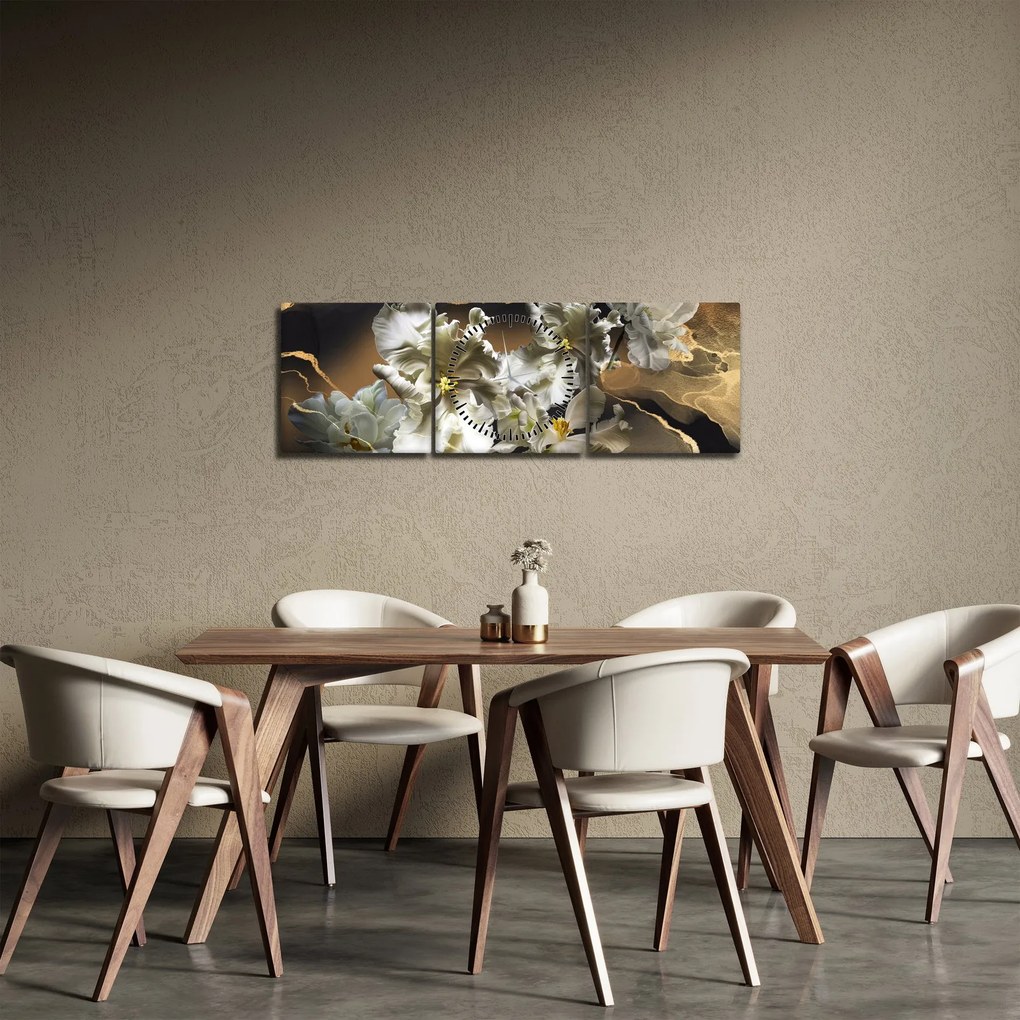 Kép - Orchidea virágok márvány háttérrel (órával) (90x30 cm)
