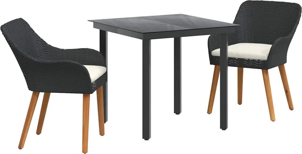 vidaXL Kert étkező szett párnával 3 pcs Fekete polirattan