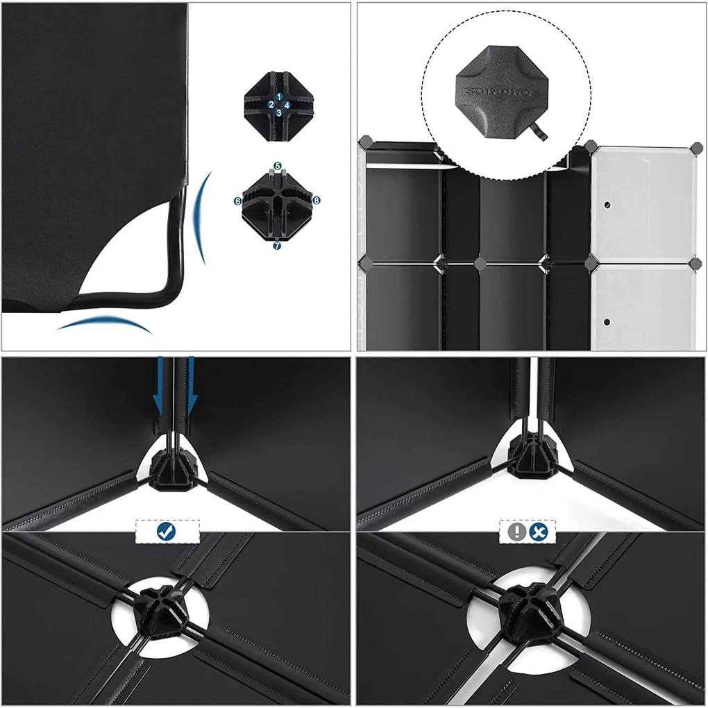 Gardrób 2 ruhatartó rúddal, moduláris kombinált szekrény, fekete