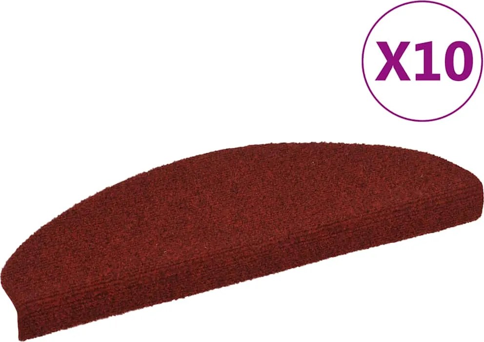 vidaXL 10 db öntapadós lépcsőszőnyeg 65 x 21 x 4 cm bordói piros félkör alakú nagy