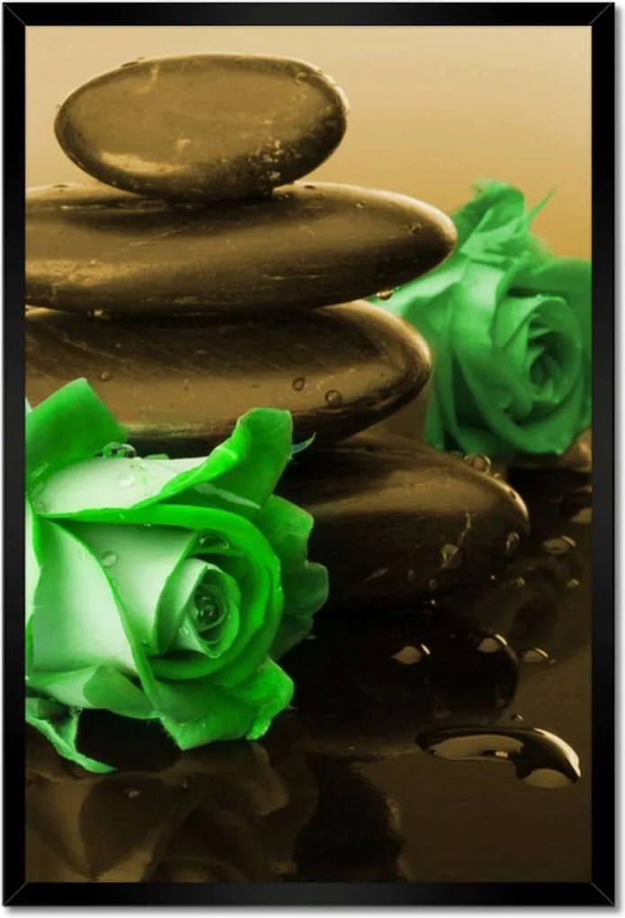 Poszter keretben 40x60 Zöld rózsák barna